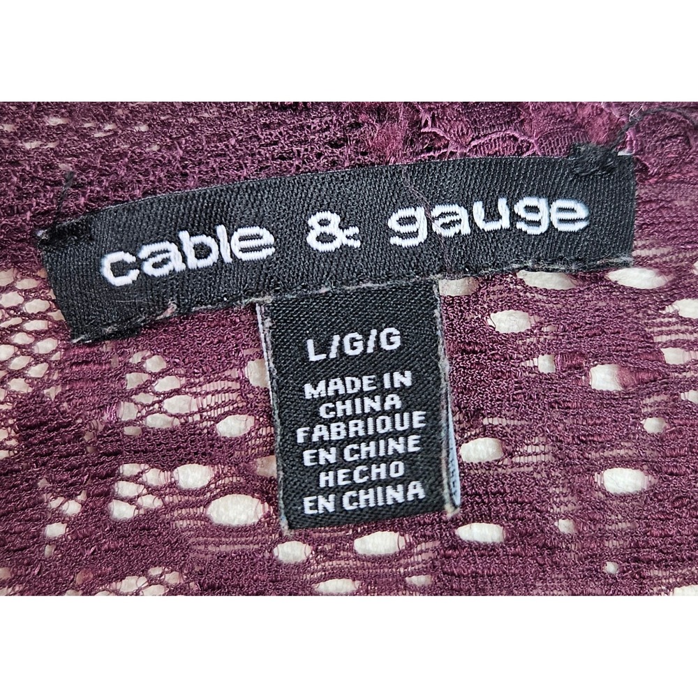 Cable & Gauge Womens Large Maroon Floral Lace Tie Neck Blouse 3/4 Sleeve‎ Boho - Picture 4 of 4